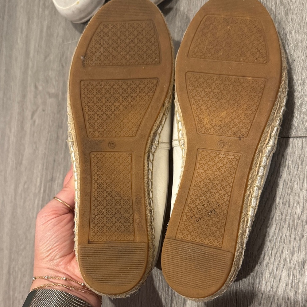 Tory Burch Cream Perforated Leather Espadrille Flats - Picture 4 of 5